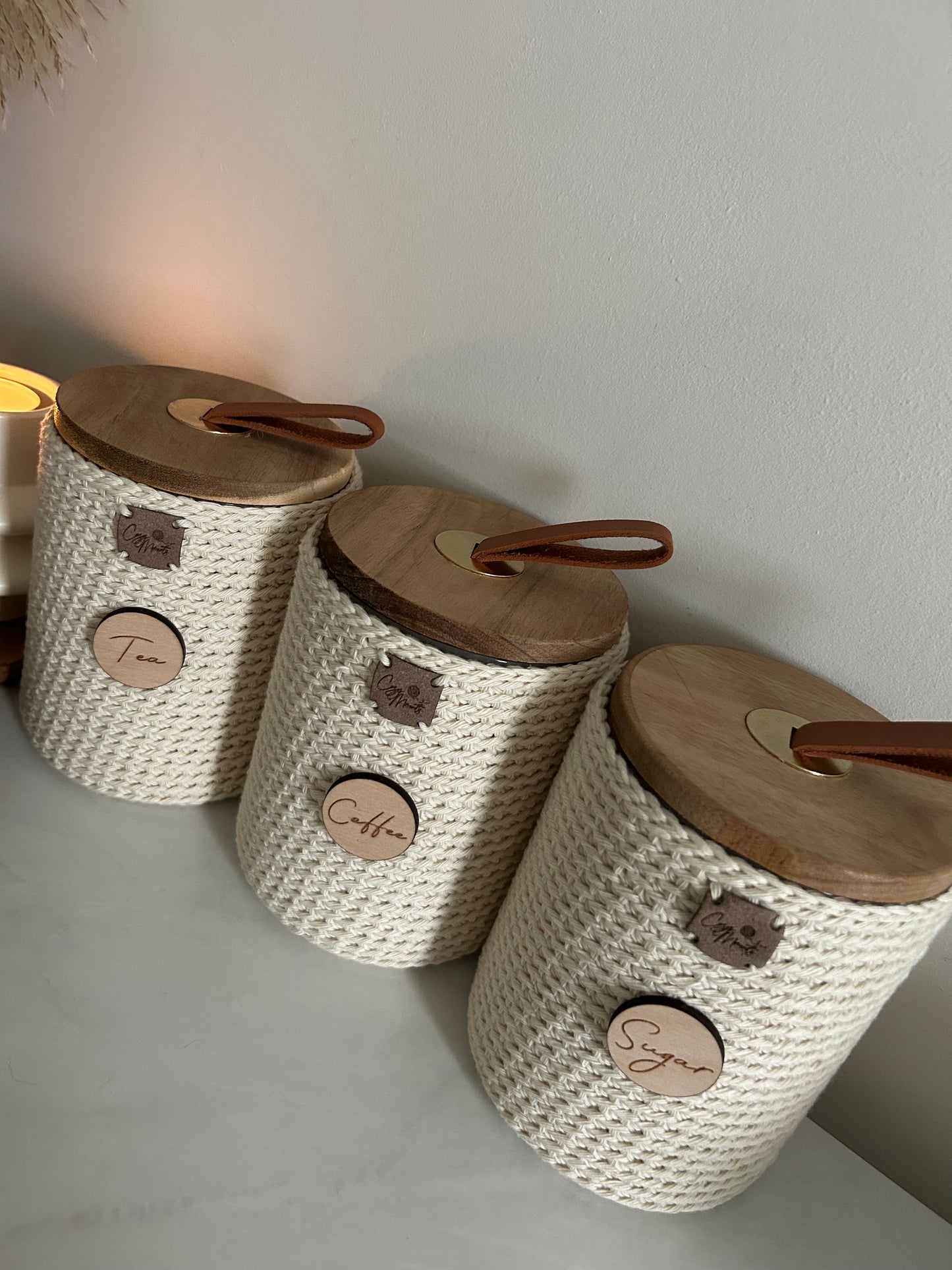 Crochet Tea Coffee Sugar Jars | Kitchen Storage | Boho Farmhouse Aesthetic