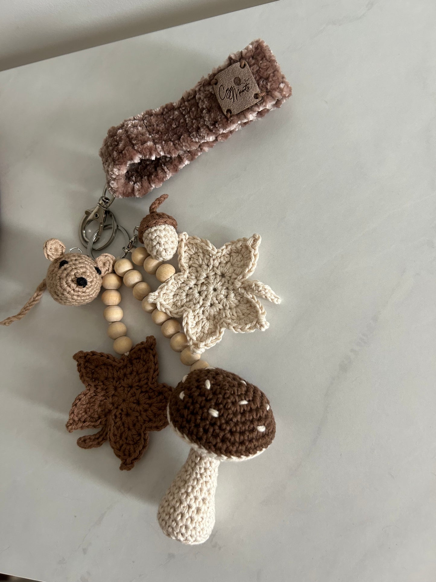 Crochet Autumn Fall Keyrings | Neutral Cozy | Wristlet | Seasonal | Mushroom, Mouse, Acorn, Leaves