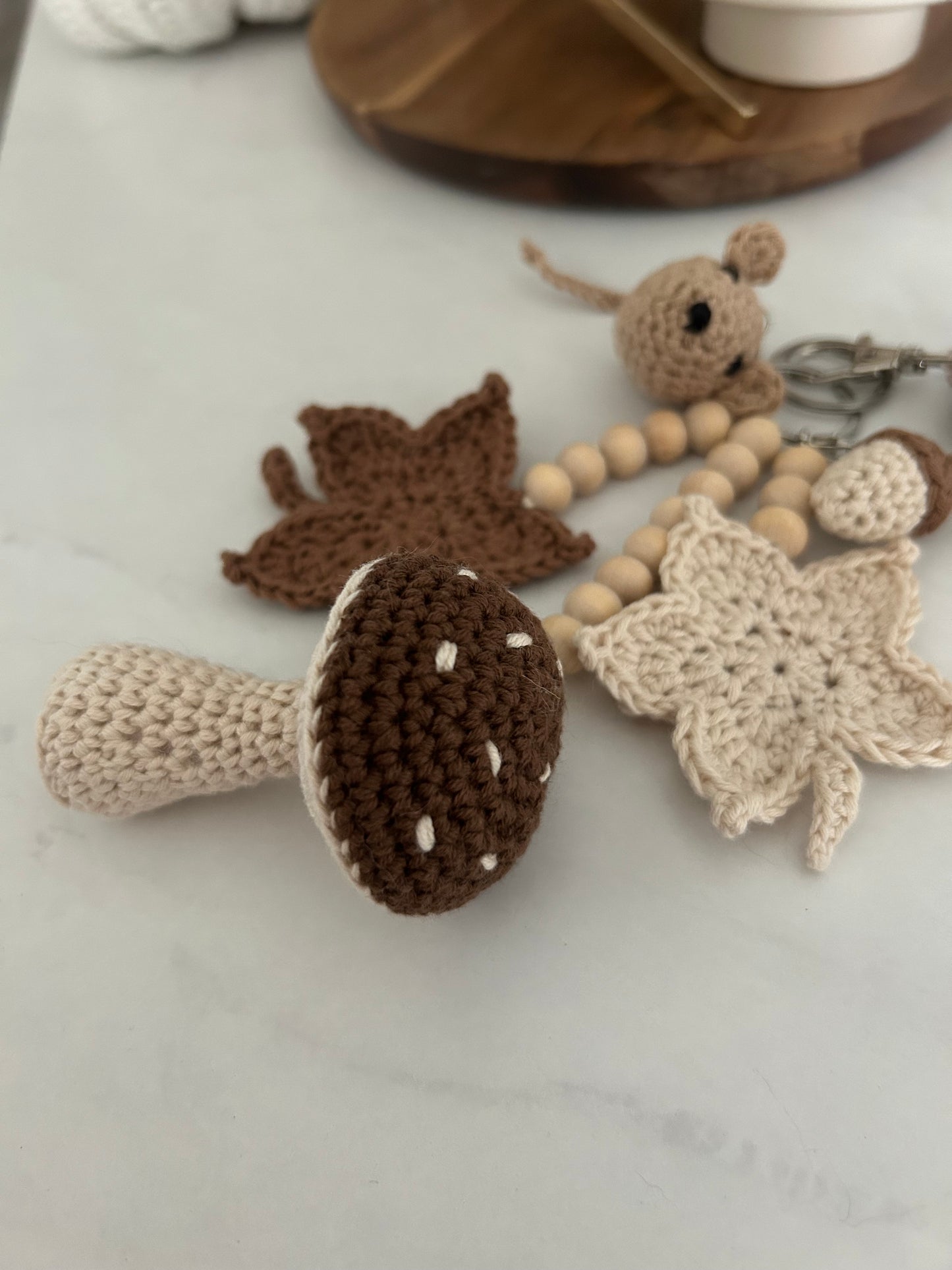 Crochet Autumn Fall Keyrings | Neutral Cozy | Wristlet | Seasonal | Mushroom, Mouse, Acorn, Leaves