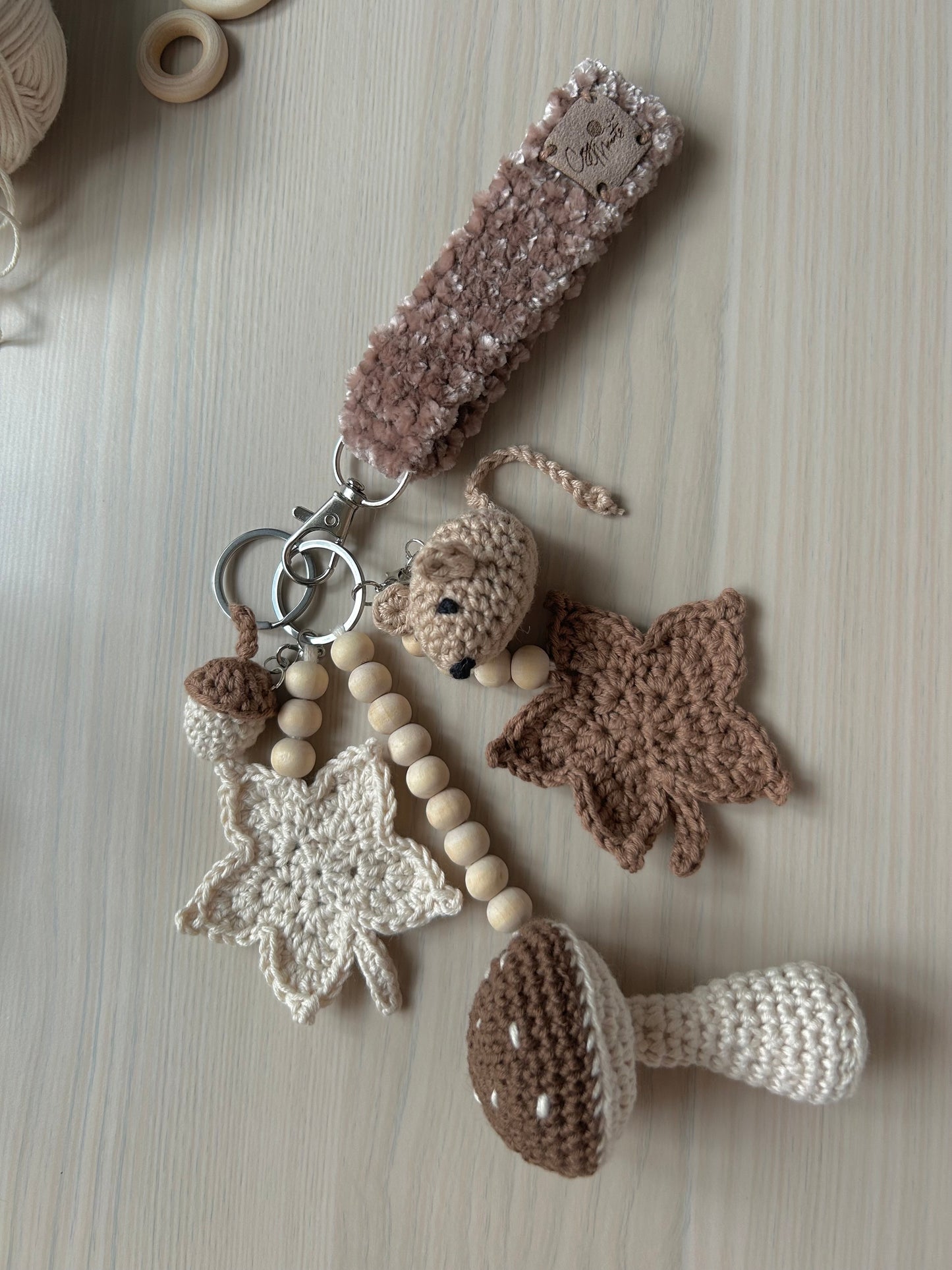 Crochet Autumn Fall Keyrings | Neutral Cozy | Wristlet | Seasonal | Mushroom, Mouse, Acorn, Leaves