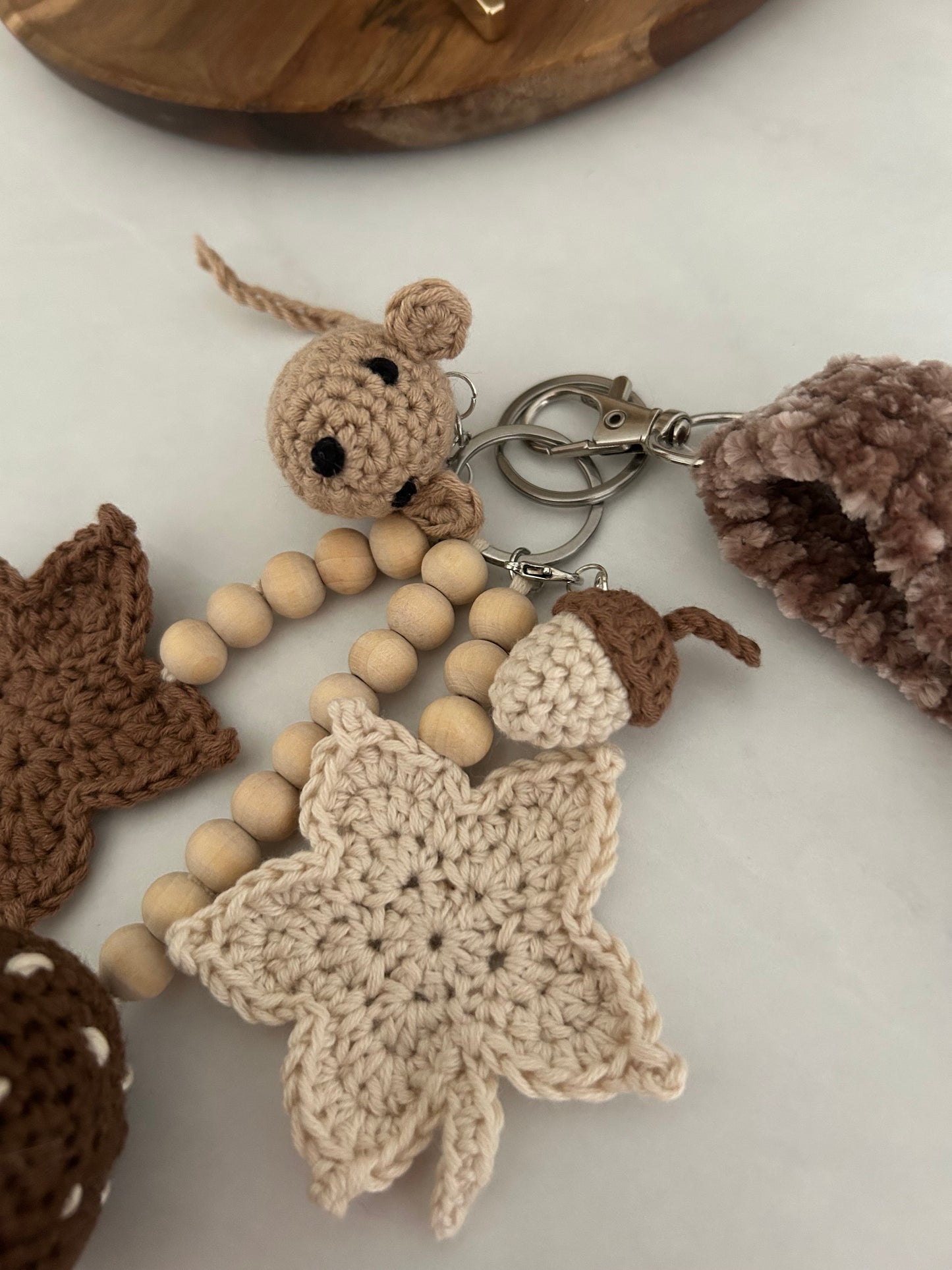 Crochet Autumn Fall Keyrings | Neutral Cozy | Wristlet | Seasonal | Mushroom, Mouse, Acorn, Leaves