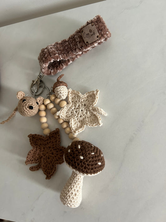Crochet Autumn Fall Keyrings | Neutral Cozy | Wristlet | Seasonal | Mushroom, Mouse, Acorn, Leaves